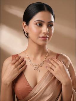Saraf RS Jewellery - Women Rose Gold Plated American Diamond Vine Necklace with Earrings