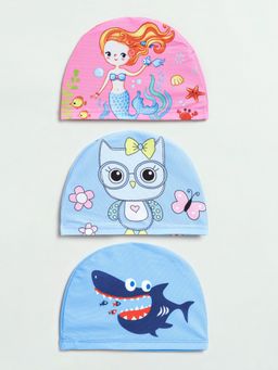 EL REGALO - 3 Swimming Caps for Kids - Unisex Colors and Design - Blue