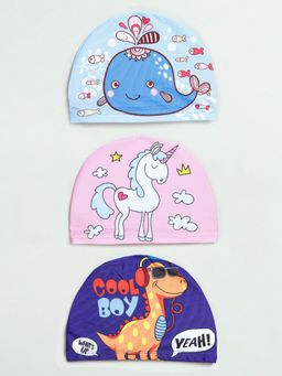 EL REGALO - 3 Swimming Caps for Kids - Unisex Colors and Design - Multi-Color