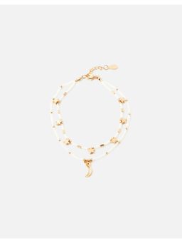 Accessorize London - Women's White Set of 3 Beaded Star & Moon Anklet Pack