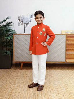 devils n angels - Orange Bandhgala Indo-Western Sherwani and Trousers