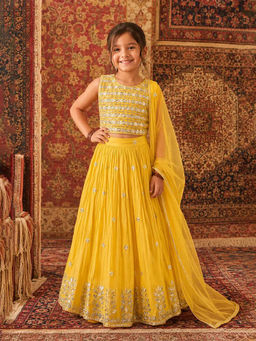 devils n angels - Yellow Mirror Work Lehenga and Choli With Dupatta