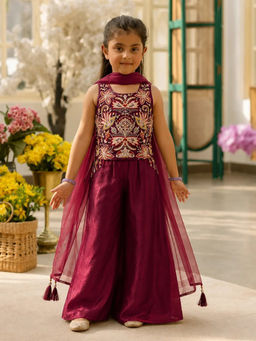 devils n angels - Royal Wine Embroidered Top and Palazzo With Dupatta