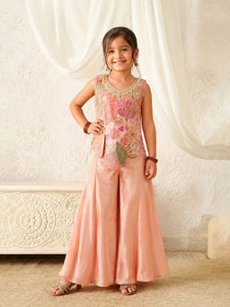 devils n angels - Peach Floral Festive Top and Sharara