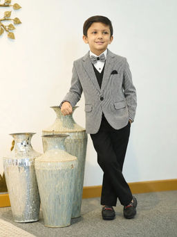 devils n angels - Grey Blazer-Shirt and Pant with Waistcoat,Brooch, Bow Tie