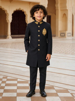 devils n angels - Black Bandhgala Embroidered Sherwani and Trousers