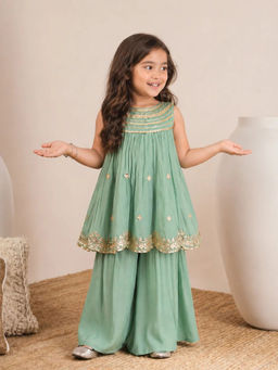 devils n angels - Green Gathered Kurta and Sharara