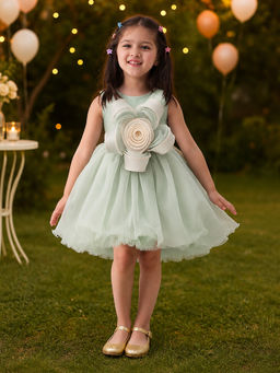 devils n angels - Pastel Green 3D Floral Party Frock