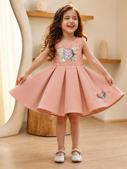 devils n angels - Pink Sequin Butterfly Fit And Flare Frock