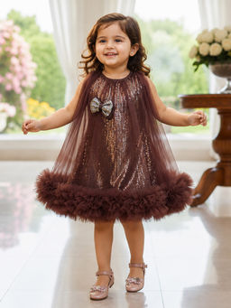 devils n angels - Brown Sequin Party Wear Frock
