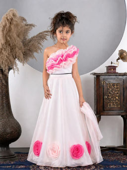 devils n angels - Blush Pink One-Shoulder Frill Choli and Lehenga
