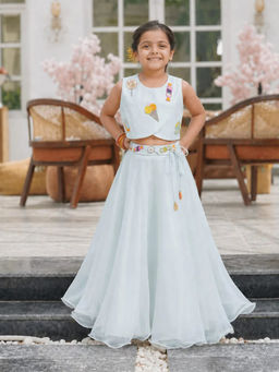 devils n angels - Powder Blue Embellished Choli And Lehenga