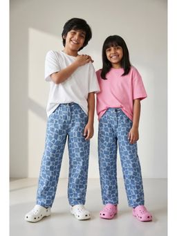 Tales & Stories - Unisex Light Blue Printed Barrel Fit Jeans