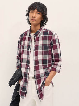 The Bear House - Men Purple Slim Fit Checked Cotton Casual Shirt