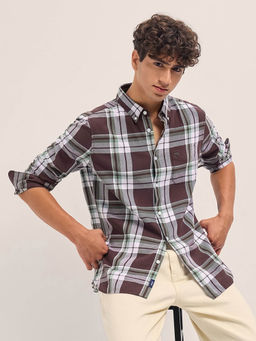 The Bear House - Men Brown Slim Fit Checked Cotton Casual Shirt