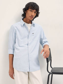 The Bear House - Men Blue Slim Fit Checked Cotton Casual Shirt