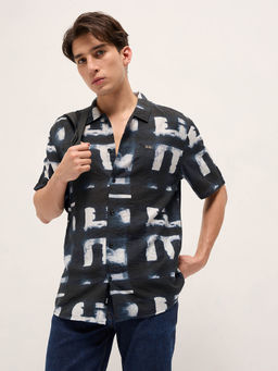 The Bear House - Men Blue Abstract Relax Fit Casual Shirt
