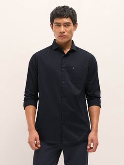 The Bear House - Men Navy Blue Tailored Fit Solid Formal Shirt