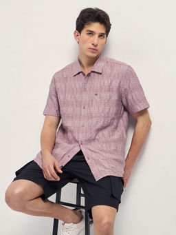 The Bear House - Men Purple Textured Regular Fit Casual Shirt