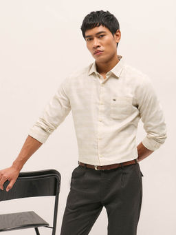 The Bear House - Men Beige Tailored Fit Checked Formal Shirt