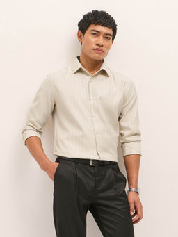 The Bear House - Men Beige Woven Striped Tailored Fit Formal Shirt