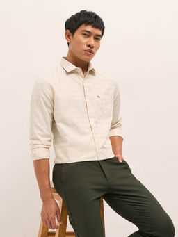 The Bear House - Men Beige Woven Striped Tailored Fit Formal Shirt