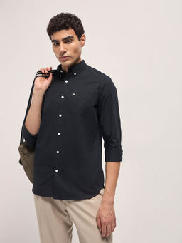 The Bear House - Men Black Cotton Solid Slim Fit Shirt