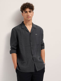 The Bear House - Men Grey Solid Cuban Collar Oversized Fit Casual Shirt