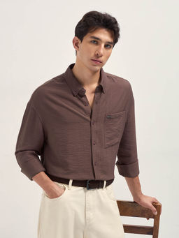The Bear House - Men Brown Self Design Relax Fit Casual Shirt