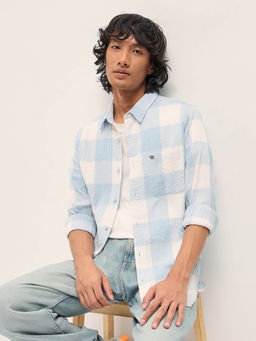 The Bear House - Men Blue Cotton Slim Fit Casual Shirt