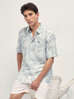 The Bear House - Men Grey Botanical Printed Relaxed Fit Casual Shirt