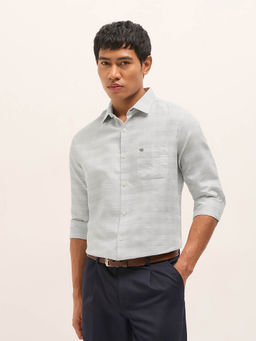 The Bear House - Men Grey Tailored Fit Checked Cotton Blend Formal Shirt