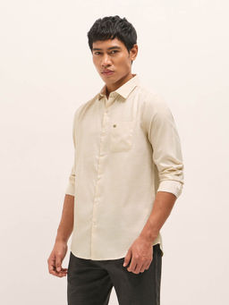 The Bear House - Men Cream Pin Stripe Tailored Fit Formal Shirt