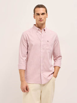 The Bear House - Men Pink Solid Cotton Linen Slim Fit Casual Shirt