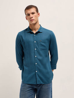 The Bear House - Men Teal Solid Slim Fit Casual Shirt