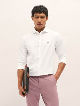 The Bear House - Men White Pure Cotton Solid Tailored Fit Formal Shirt