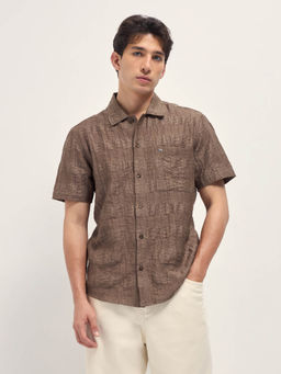 The Bear House - Men Brown Textured Regular Fit Casual Shirt