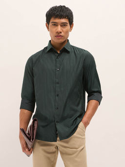 The Bear House - Men Green Pin Stripe Cotton Blend Tailored Fit Formal Shirt