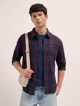 The Bear House - Men Blue Cotton Checked Relaxed Fit Casual Overshirt