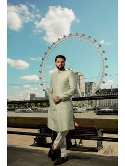 Jatin Malik - Dutch Iris Achkan Sherwani with Trouser (Set of 2)