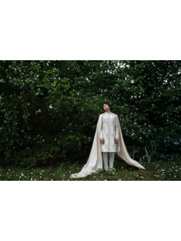 Jatin Malik - Wisteria Sherwani Kurta with Churidar and Stole (Set of 4)