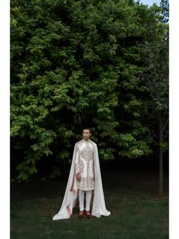 Jatin Malik - Fleur Sherwani Kurta with Churidar and Stole (Set of 4)