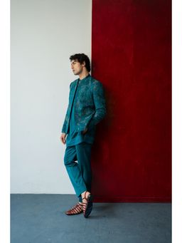 Jatin Malik - Jade Tamarisk Short Jacket with Kurta and Trouser (Set of 3)