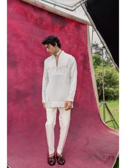 Jatin Malik - White Dahlia Kurta with Trouser (Set of 2)