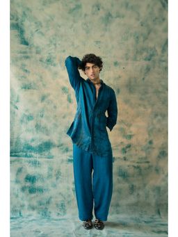 Jatin Malik - Blue Thistle Kurta with Trouser (Set of 2)