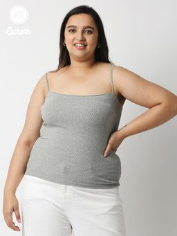 Twenty Dresses by Nykaa Fashion - Curve Grey Solid Square Neck Basics T Shirt