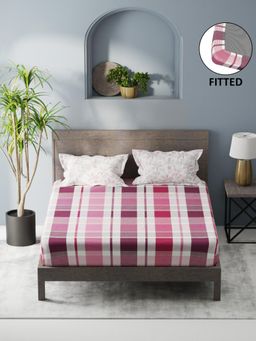 KOPA - Double Fitted King Bedsheet with Pillow Covers (Set of 3) (Denim Cotton Feel) Pink/Grape