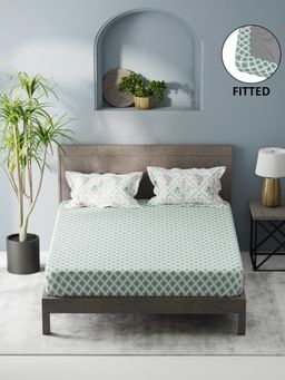 KOPA - Double Fitted King Bedsheet with Pillow Covers (Set of 3) (Denim Cotton Feel) Green