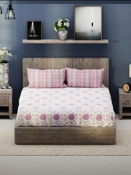 KOPA - Micro King Bedsheet with Pillow Covers - (Set of 3) (Santiago) Floral-Pink/Blue