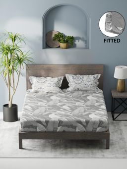 KOPA - Fitted King Bedsheet with Pillow Covers (Set of 3) (Denim Cotton Feel) Grey